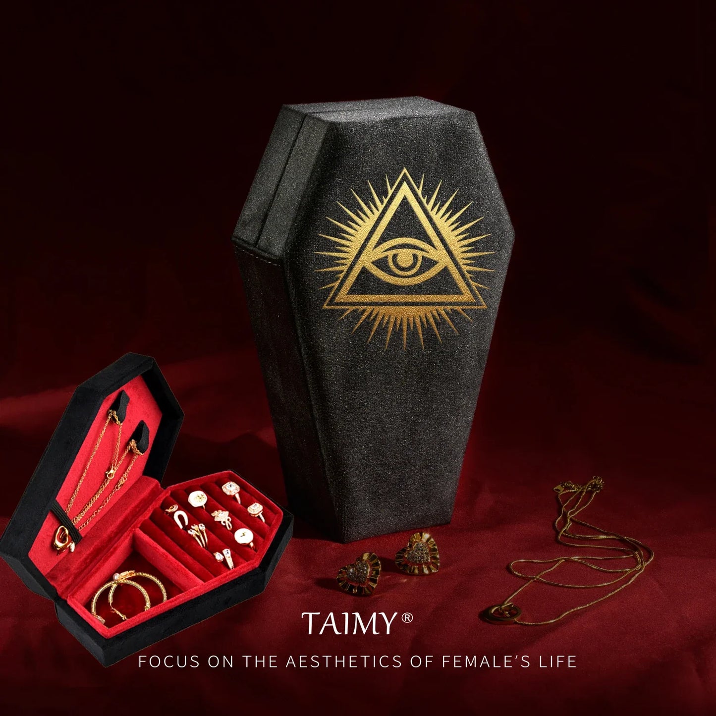 Handmade Gothic Velvet Coffin-Shaped Jewelry Box