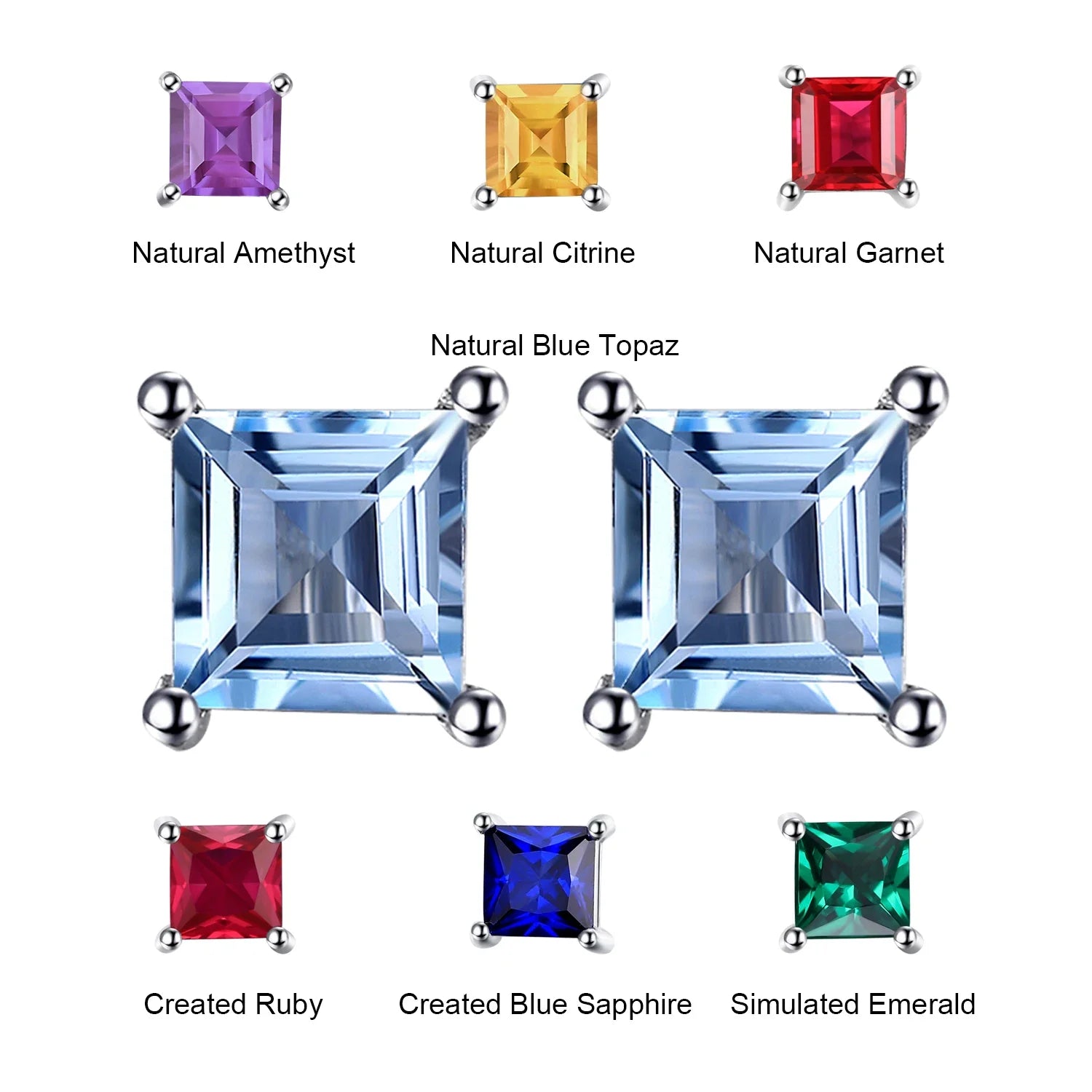 Birthstone-Square-Cut Stud Earrings