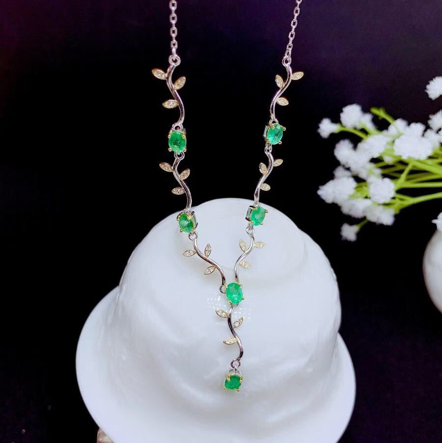 Leaf Lab grown emerald and S925 necklace