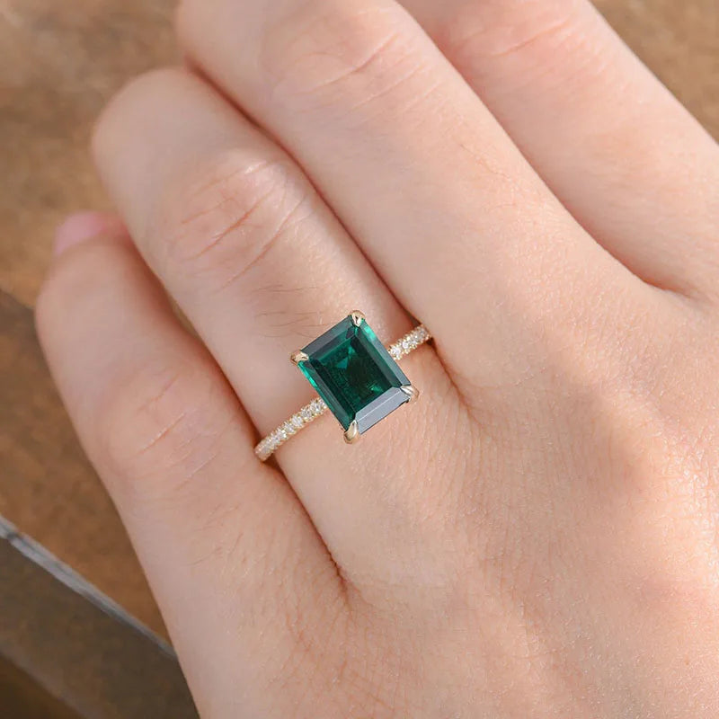 Emerald-Cut Lab Emerald Engagement Ring