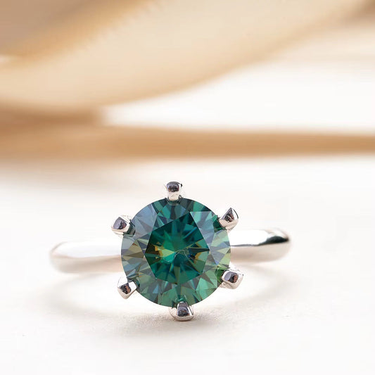 Green moissanite - Silver ring