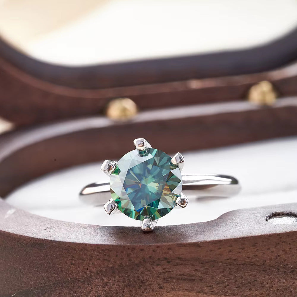 Green moissanite - Silver ring