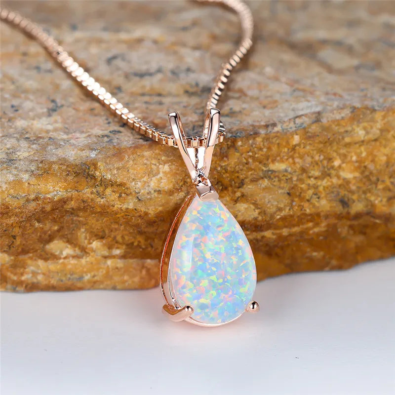 Rose Gold Opal Water Drop Pendant