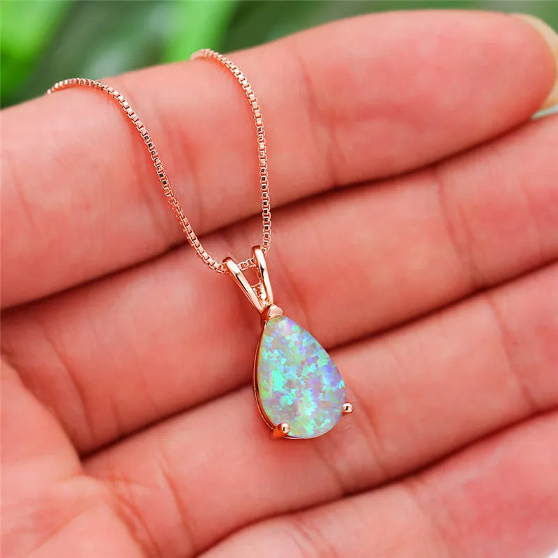 Rose Gold Opal Water Drop Pendant