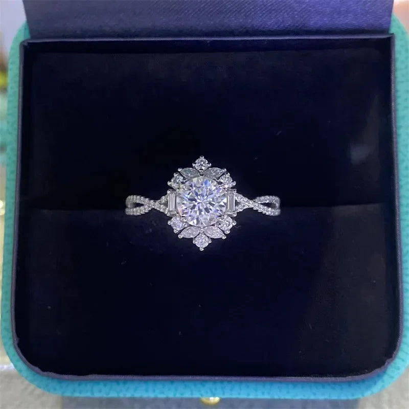 2-Carat Oval Cut D-Color Moissanite Flower Ring