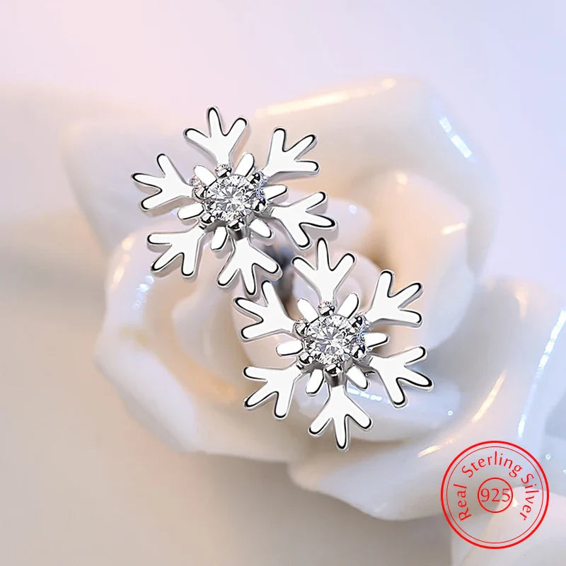 925 Sterling Silver Snowflake Stud Earrings