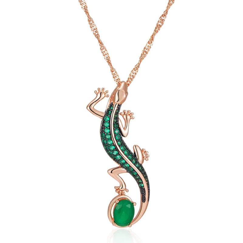 Rose Gold-Plated Lizard Pendant Necklace