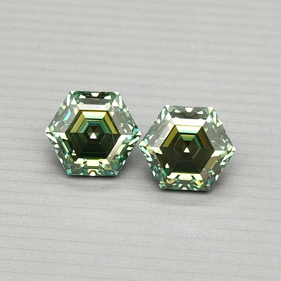 Hex Cut - Green Moissanite