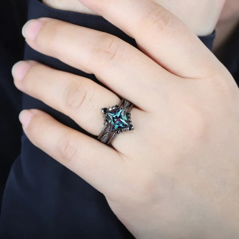 Dark Mystic Blue Ring Set–Bold Elegance