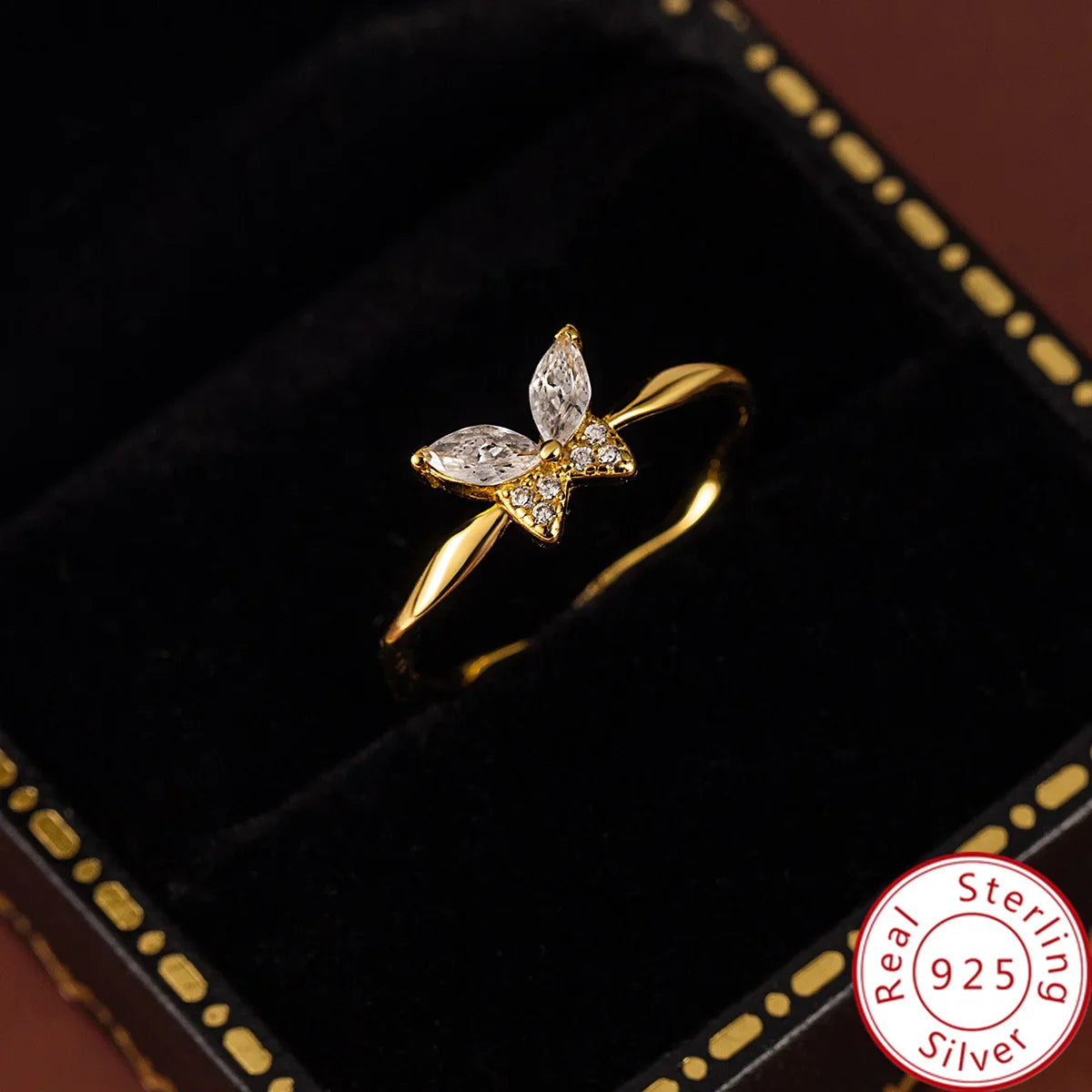 Butterfly-Inspired Gold-Plated Sterling Silver Ring