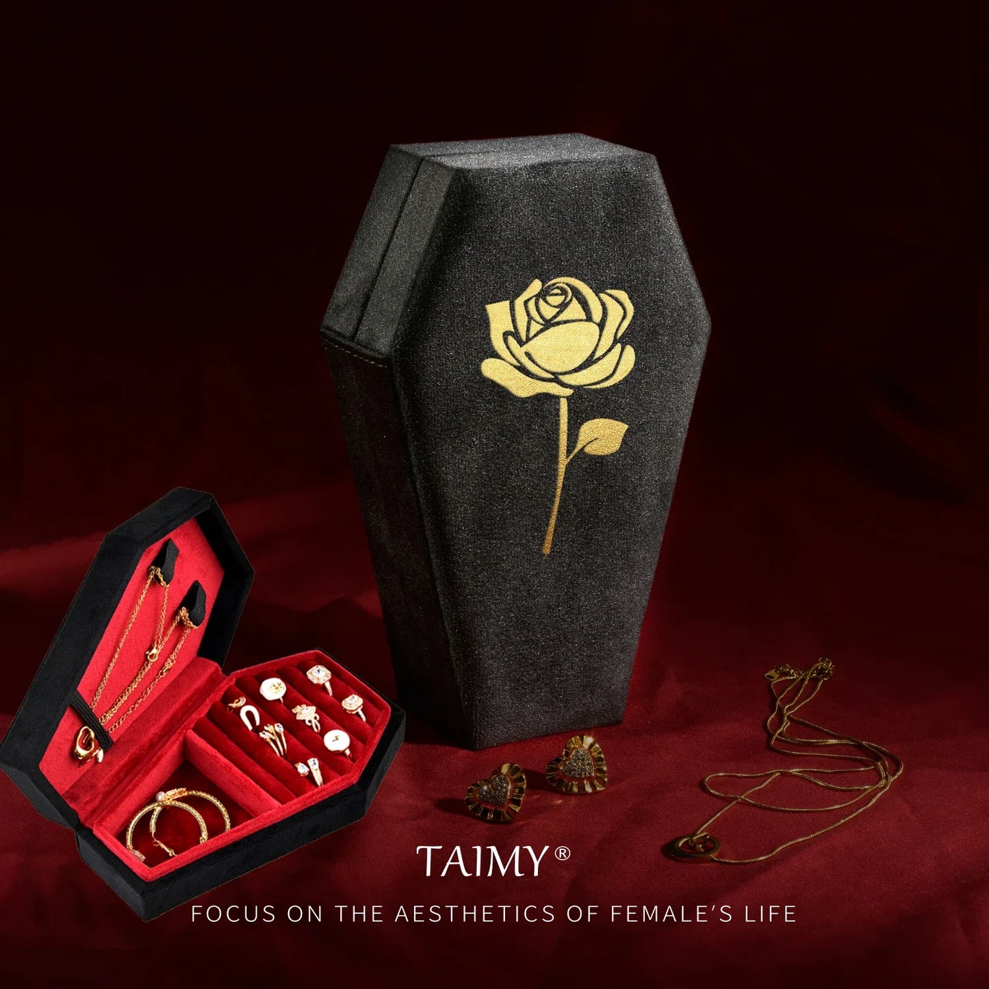 Handmade Gothic Velvet Coffin-Shaped Jewelry Box